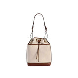 Denim Bucket Bag for Women – Drawstring Shoulder Handbag with Leather Trim - Julie bags
