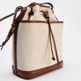 Denim Bucket Bag for Women – Drawstring Shoulder Handbag with Leather Trim - Julie bags