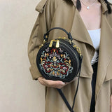 Regal Heritage Embroidered PU Leather Round Shoulder Bag - Julie bags