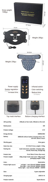 Wireless LED Face & Neck Light Therapy Mask for Skin Rejuvenation & Anti-Aging