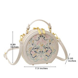 Regal Heritage Embroidered PU Leather Round Shoulder Bag - Julie bags