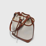 Denim Bucket Bag for Women – Drawstring Shoulder Handbag with Leather Trim - Julie bags