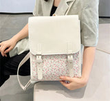 Floral Elegance Leather School Backpack - Julie bags