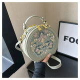 Regal Heritage Embroidered PU Leather Round Shoulder Bag - Julie bags