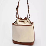 Denim Bucket Bag for Women – Drawstring Shoulder Handbag with Leather Trim - Julie bags