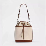 Denim Bucket Bag for Women – Drawstring Shoulder Handbag with Leather Trim - Julie bags