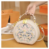 Regal Heritage Embroidered PU Leather Round Shoulder Bag - Julie bags