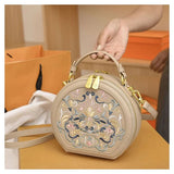 Regal Heritage Embroidered PU Leather Round Shoulder Bag - Julie bags