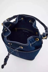 Denim Bucket Bag for Women – Drawstring Shoulder Handbag with Leather Trim - Julie bags