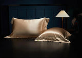 Champagne Bloom Harmony: Pure Mulberry Silk Pillowcase with Floral Embroidery