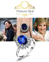 Oval Blue Sapphire Halo Pendant Necklace – 925 Sterling Silver Vintage Royal Style Necklace for Women - Julie bags