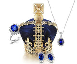 Oval Blue Sapphire Halo Pendant Necklace – 925 Sterling Silver Vintage Royal Style Necklace for Women - Julie bags