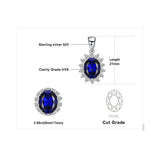 Oval Blue Sapphire Halo Pendant Necklace – 925 Sterling Silver Vintage Royal Style Necklace for Women - Julie bags