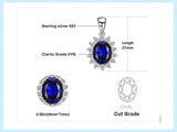 Oval Blue Sapphire Halo Pendant Necklace – 925 Sterling Silver Vintage Royal Style Necklace for Women - Julie bags