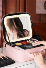 Illuminate Your Beauty: Large Capacity Cosmetic Bag with LED Mirror - Julie bags