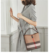 Plaid Canvas Luxury Women's Bucket – Timeless Elegance - Julie bags