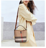 Plaid Canvas Luxury Women's Bucket – Timeless Elegance - Julie bags