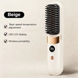 Cordless Hair Straightening Brush – Rechargeable 4-Temperature Styling Comb