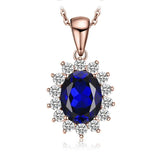 Oval Blue Sapphire Halo Pendant Necklace – 925 Sterling Silver Vintage Royal Style Necklace for Women - Julie bags