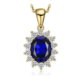 Oval Blue Sapphire Halo Pendant Necklace – 925 Sterling Silver Vintage Royal Style Necklace for Women - Julie bags