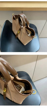 Women’s Canvas Bucket Bag with Leather Trim | Elegant Crossbody & Top Handle Tote Bag - Julie bags