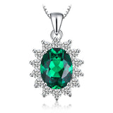 Oval Blue Sapphire Halo Pendant Necklace – 925 Sterling Silver Vintage Royal Style Necklace for Women - Julie bags