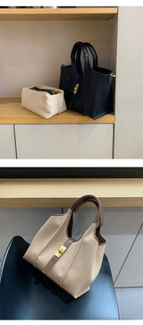 Women’s Canvas Bucket Bag with Leather Trim | Elegant Crossbody & Top Handle Tote Bag - Julie bags