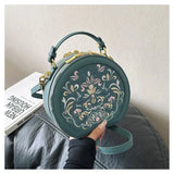 Regal Heritage Embroidered PU Leather Round Shoulder Bag - Julie bags