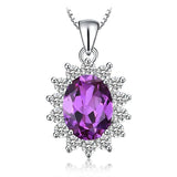 Oval Blue Sapphire Halo Pendant Necklace – 925 Sterling Silver Vintage Royal Style Necklace for Women - Julie bags