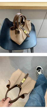Women’s Canvas Bucket Bag with Leather Trim | Elegant Crossbody & Top Handle Tote Bag - Julie bags