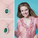 Oval Blue Sapphire Halo Pendant Necklace – 925 Sterling Silver Vintage Royal Style Necklace for Women - Julie bags