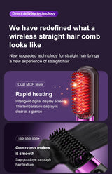 Cordless Hair Straightening Brush – Rechargeable 4-Temperature Styling Comb
