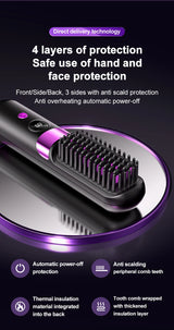 Cordless Hair Straightening Brush – Rechargeable 4-Temperature Styling Comb