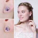 Square Cut Purple Alexandrite Stud Earrings – 925 Sterling Silver Color - Changing Gemstone Jewelry for Women - Julie bags