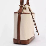 Denim Bucket Bag for Women – Drawstring Shoulder Handbag with Leather Trim - Julie bags
