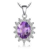 Oval Blue Sapphire Halo Pendant Necklace – 925 Sterling Silver Vintage Royal Style Necklace for Women - Julie bags