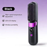 Cordless Hair Straightening Brush – Rechargeable 4-Temperature Styling Comb