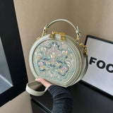Regal Heritage Embroidered PU Leather Round Shoulder Bag - Julie bags