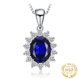 Oval Blue Sapphire Halo Pendant Necklace – 925 Sterling Silver Vintage Royal Style Necklace for Women - Julie bags
