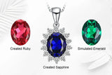 Oval Blue Sapphire Halo Pendant Necklace – 925 Sterling Silver Vintage Royal Style Necklace for Women - Julie bags