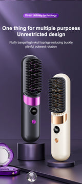 Cordless Hair Straightening Brush – Rechargeable 4-Temperature Styling Comb