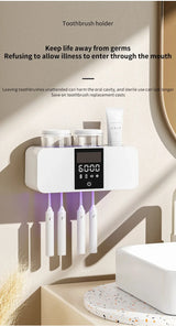 Wireless UV Toothbrush Sterilizer & Dryer – Wall Mounted Rechargeable Holder