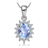 Oval Blue Sapphire Halo Pendant Necklace – 925 Sterling Silver Vintage Royal Style Necklace for Women - Julie bags
