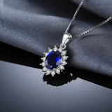 Oval Blue Sapphire Halo Pendant Necklace – 925 Sterling Silver Vintage Royal Style Necklace for Women - Julie bags