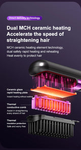 Cordless Hair Straightening Brush – Rechargeable 4-Temperature Styling Comb