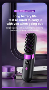 Cordless Hair Straightening Brush – Rechargeable 4-Temperature Styling Comb