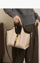 Women’s Canvas Bucket Bag with Leather Trim | Elegant Crossbody & Top Handle Tote Bag - Julie bags