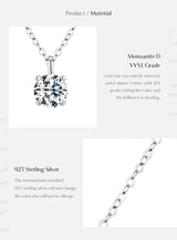 1CT Moissanite Pendant Necklace – 925 Sterling Silver Dainty Prong Setting Necklace for Women - Julie bags