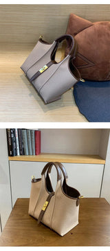 Women’s Canvas Bucket Bag with Leather Trim | Elegant Crossbody & Top Handle Tote Bag - Julie bags