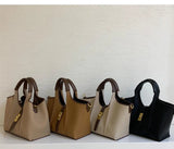 Women’s Canvas Bucket Bag with Leather Trim | Elegant Crossbody & Top Handle Tote Bag - Julie bags